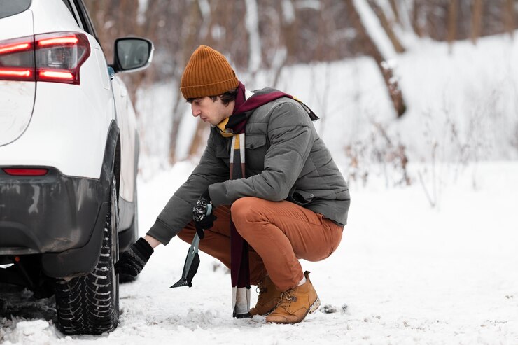 Tire change on a snowy day